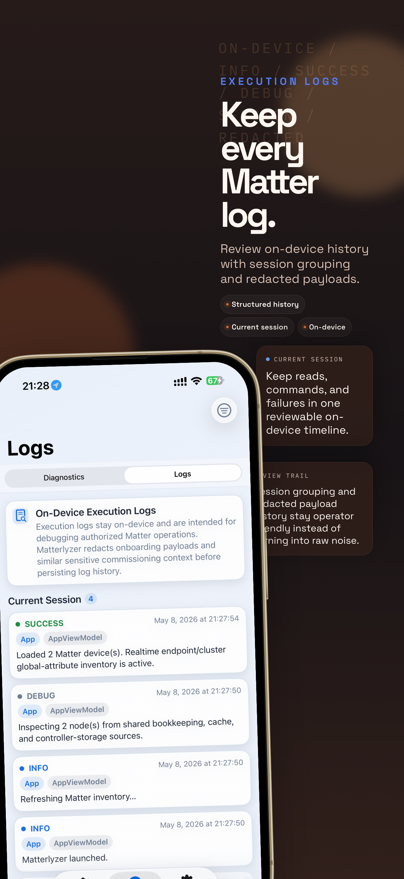 Matterlyzer execution logs screen